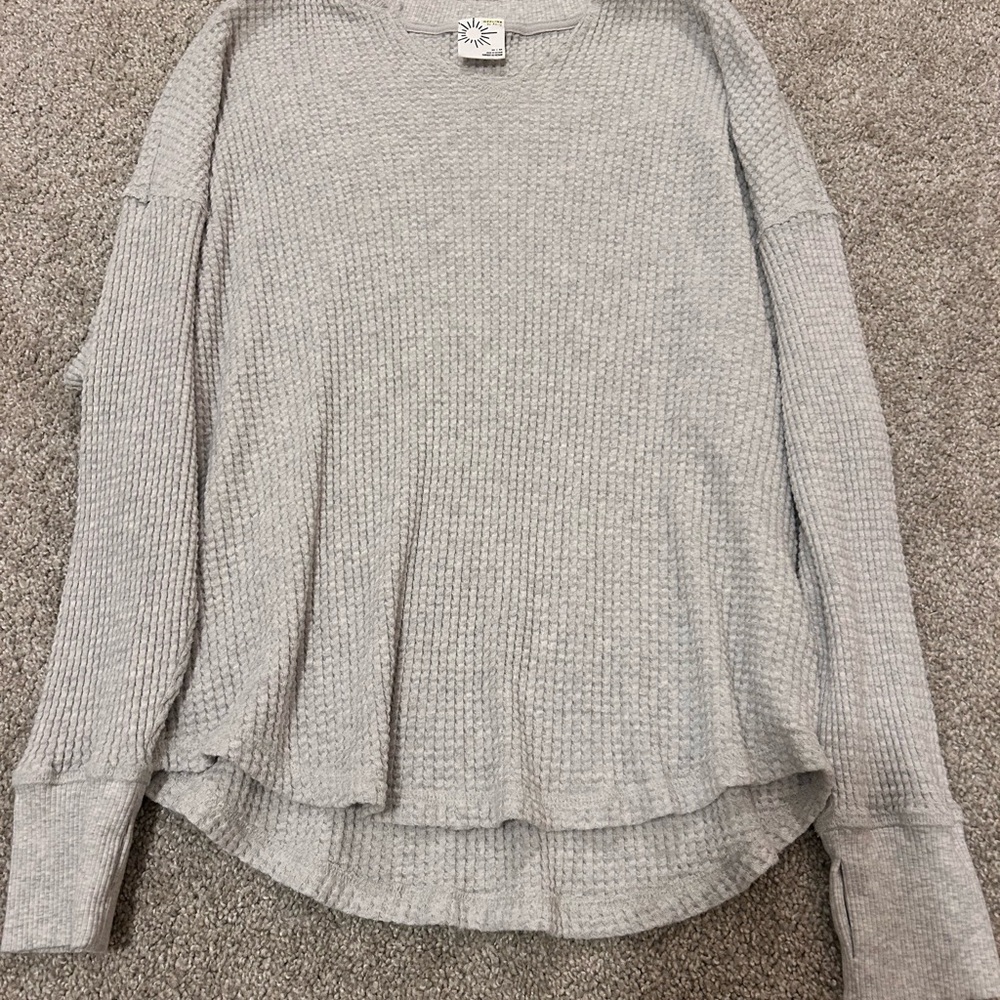 Gray Waffle Knit Long Sleeve Top